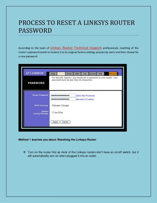 How TO RESET A LINKSYS ROUTER PASSWORD