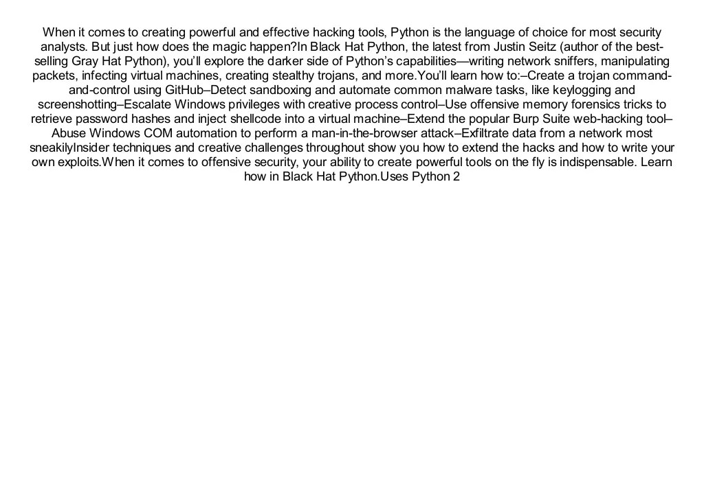 [PDF] Black Hat Python Python Programming for Hackers