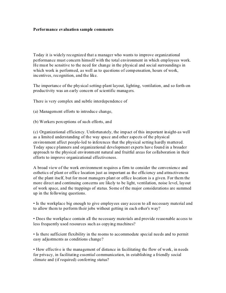 Performance evaluation sample comments