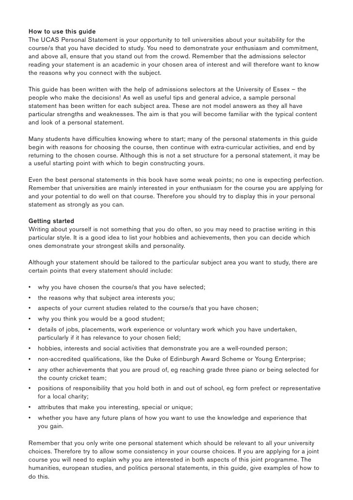 Personal Statement Writing Guide