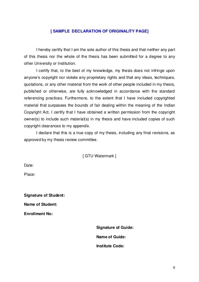 Declaration of authorship master thesis Paper in mla style