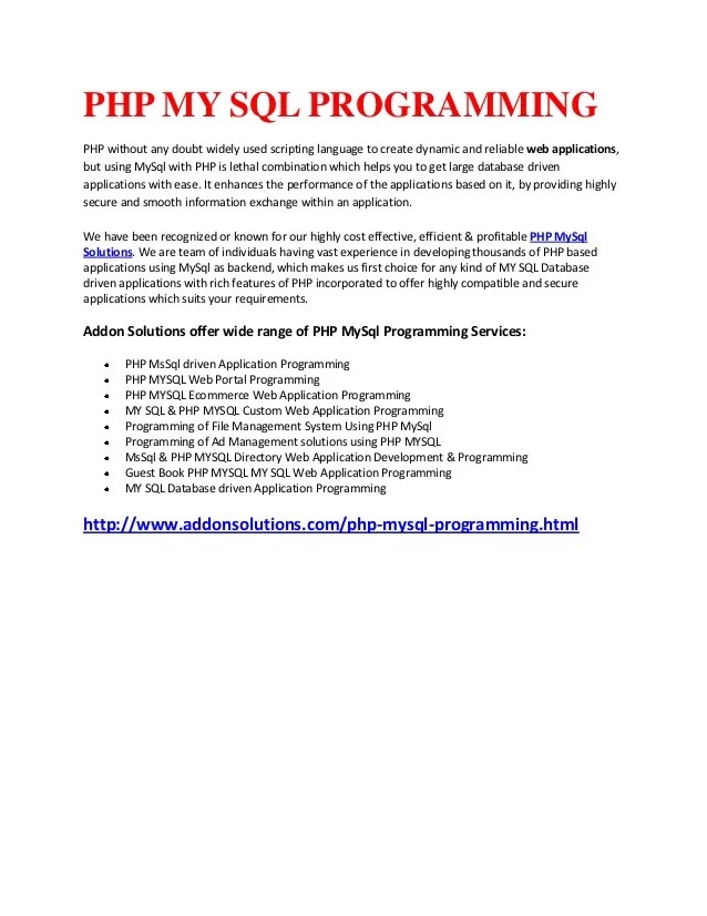 PHP MySql  programming