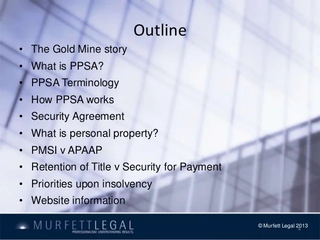 Personal Property Securities Act 2009 (PPSA) overview