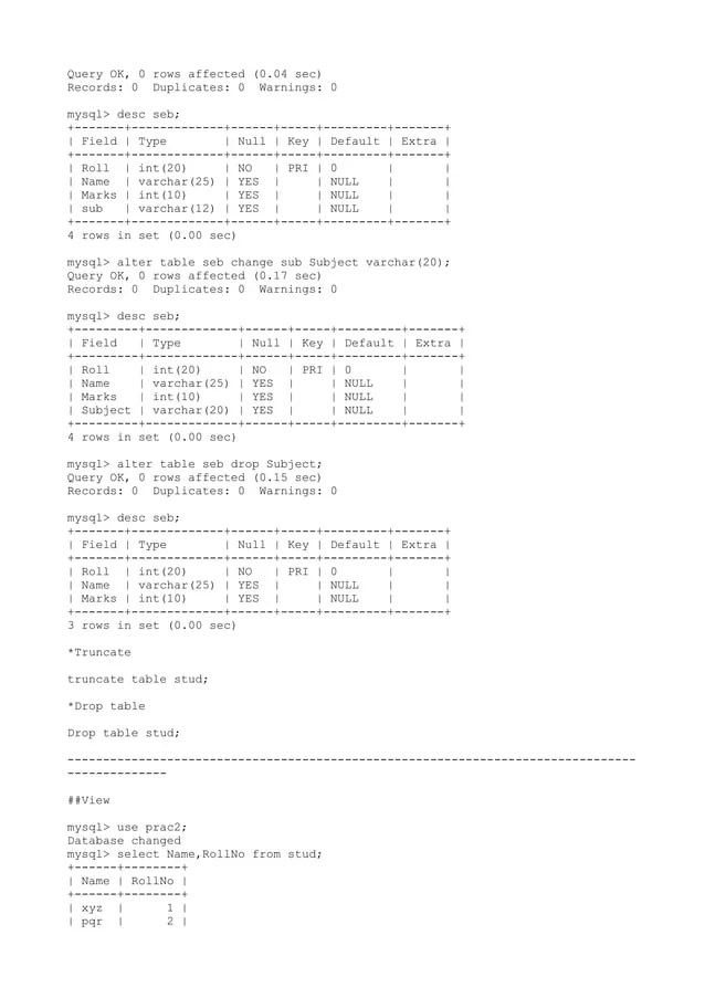 Design and Develop SQL DDL statements which demonstrate the use of SQL