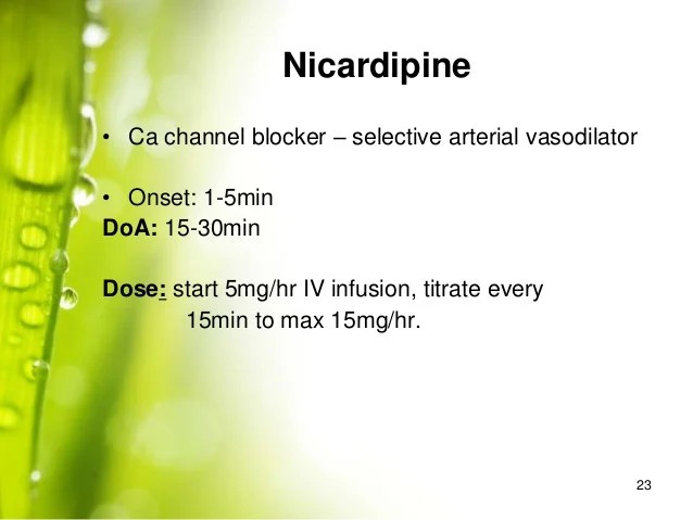 Nicardipine drip starting dose for zoloft