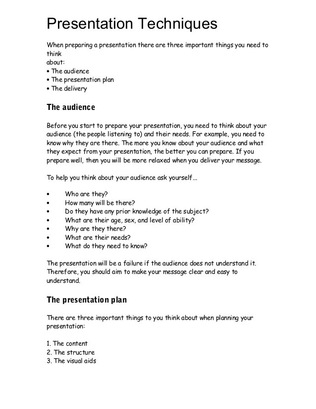 Presentation techniques write up