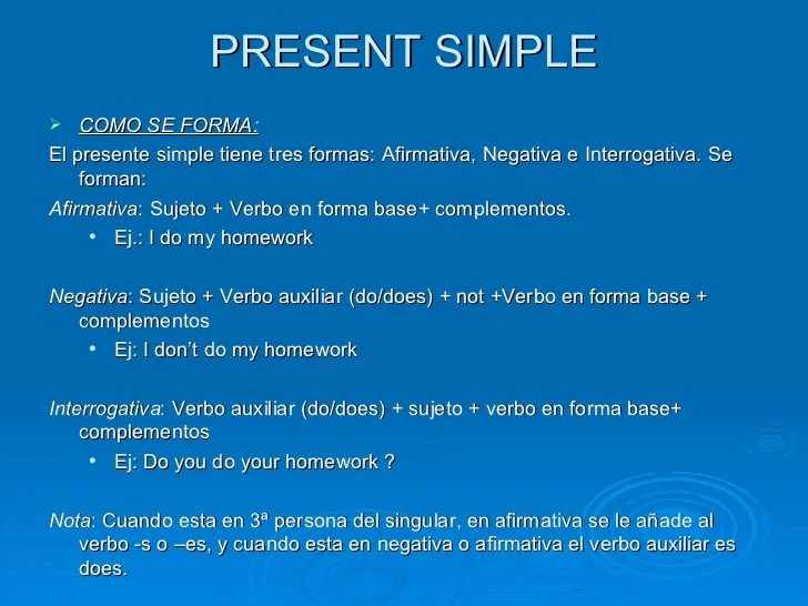 Present continuous simple