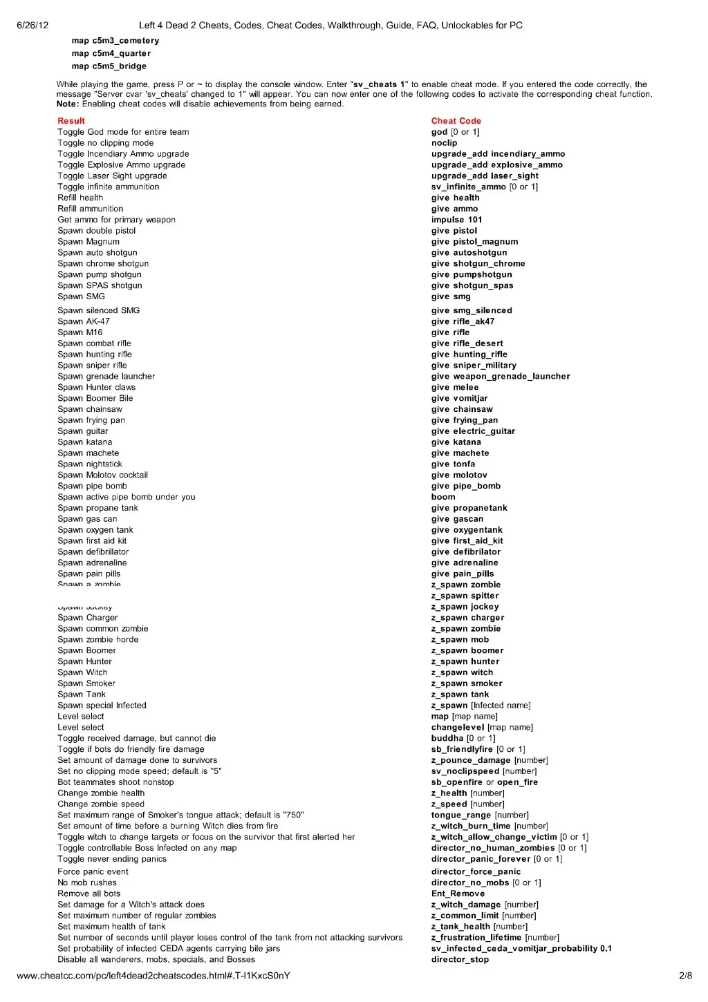 Print left 4 dead 2 cheats, codes, cheat codes, walkthrough, guide,…