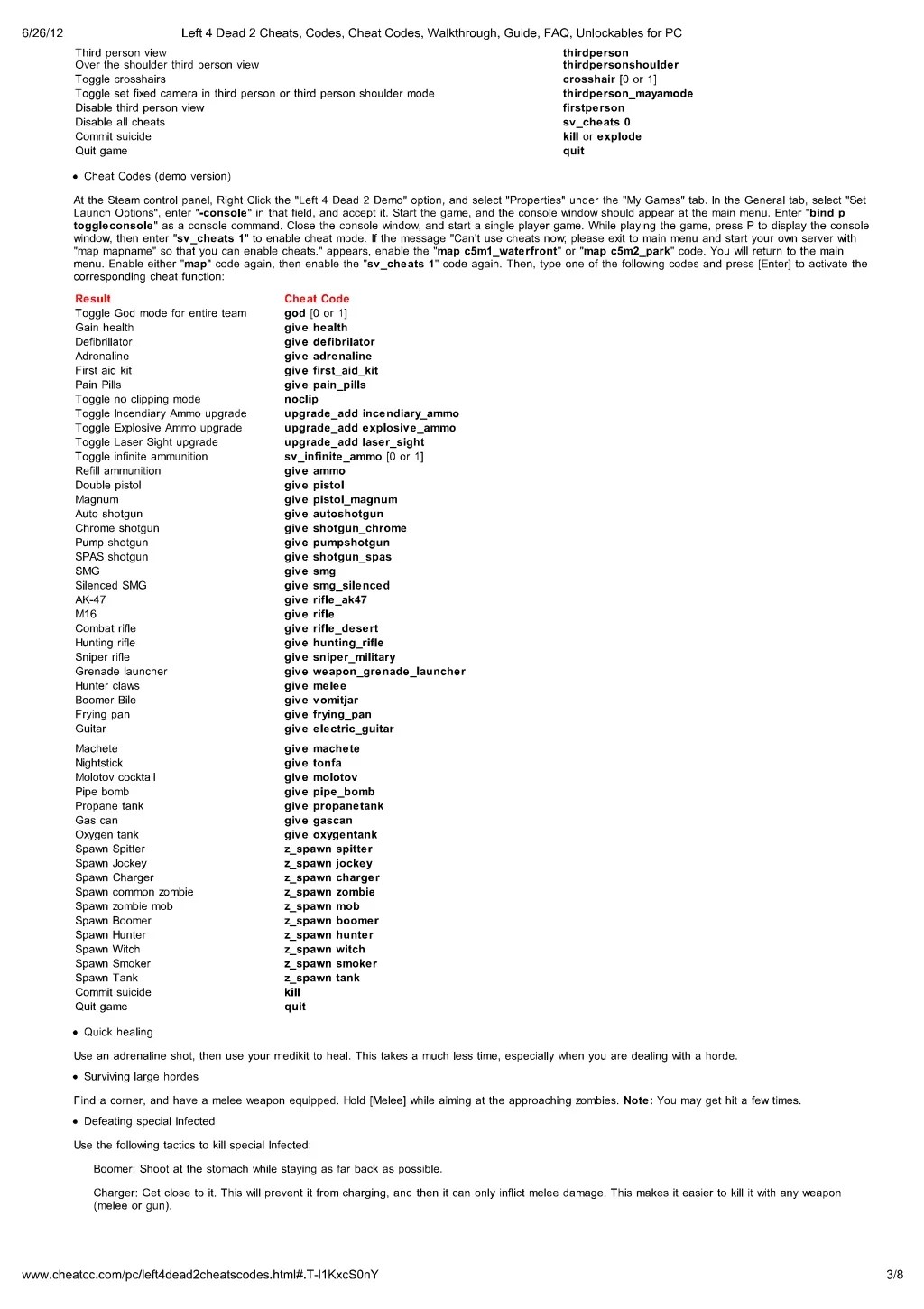 Print left 4 dead 2 cheats, codes, cheat codes, walkthrough, guide,…