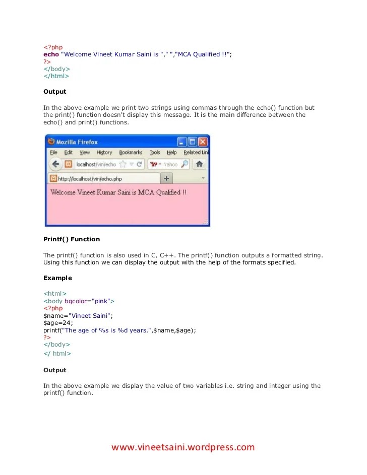 Print function in PHP