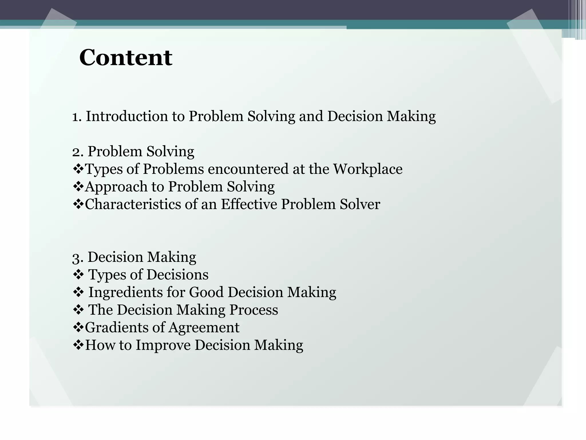 Problem solving & decision making at the workplace PPTX