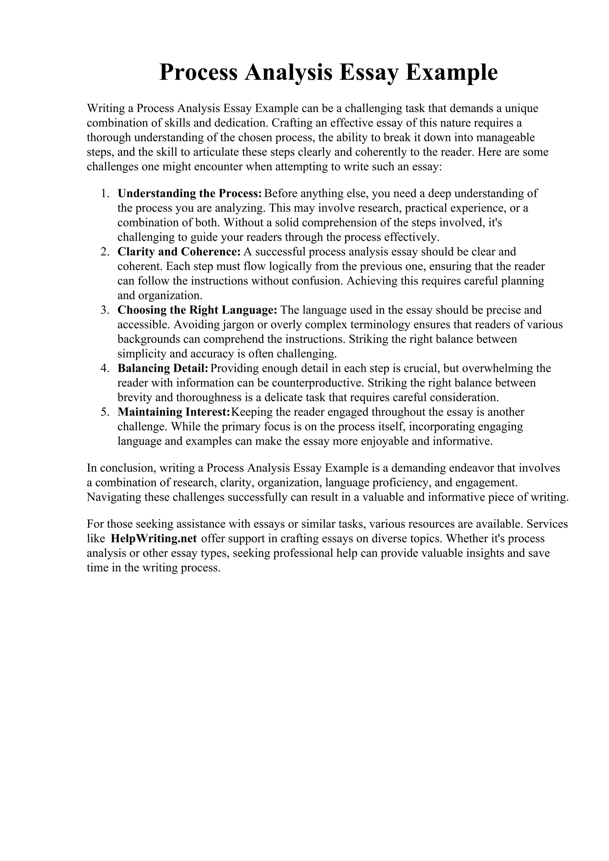 Process Analysis Essay Example. Structuring a Process Analysis Essay PDF