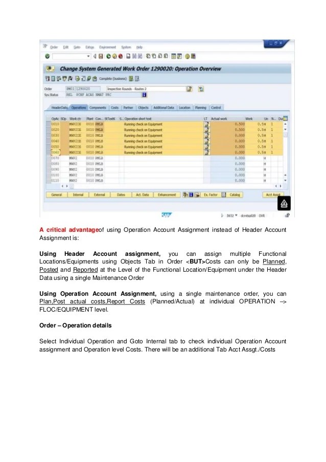 SAP PM Inspection Rounds & Operation Account Assignment