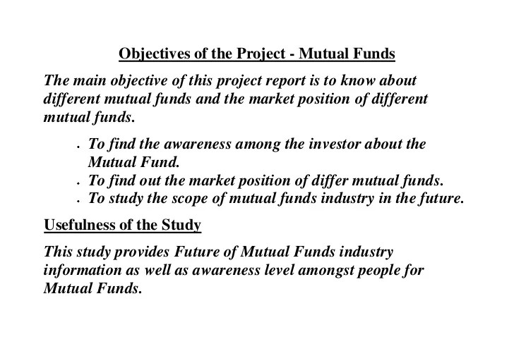 Project report on mutual funds