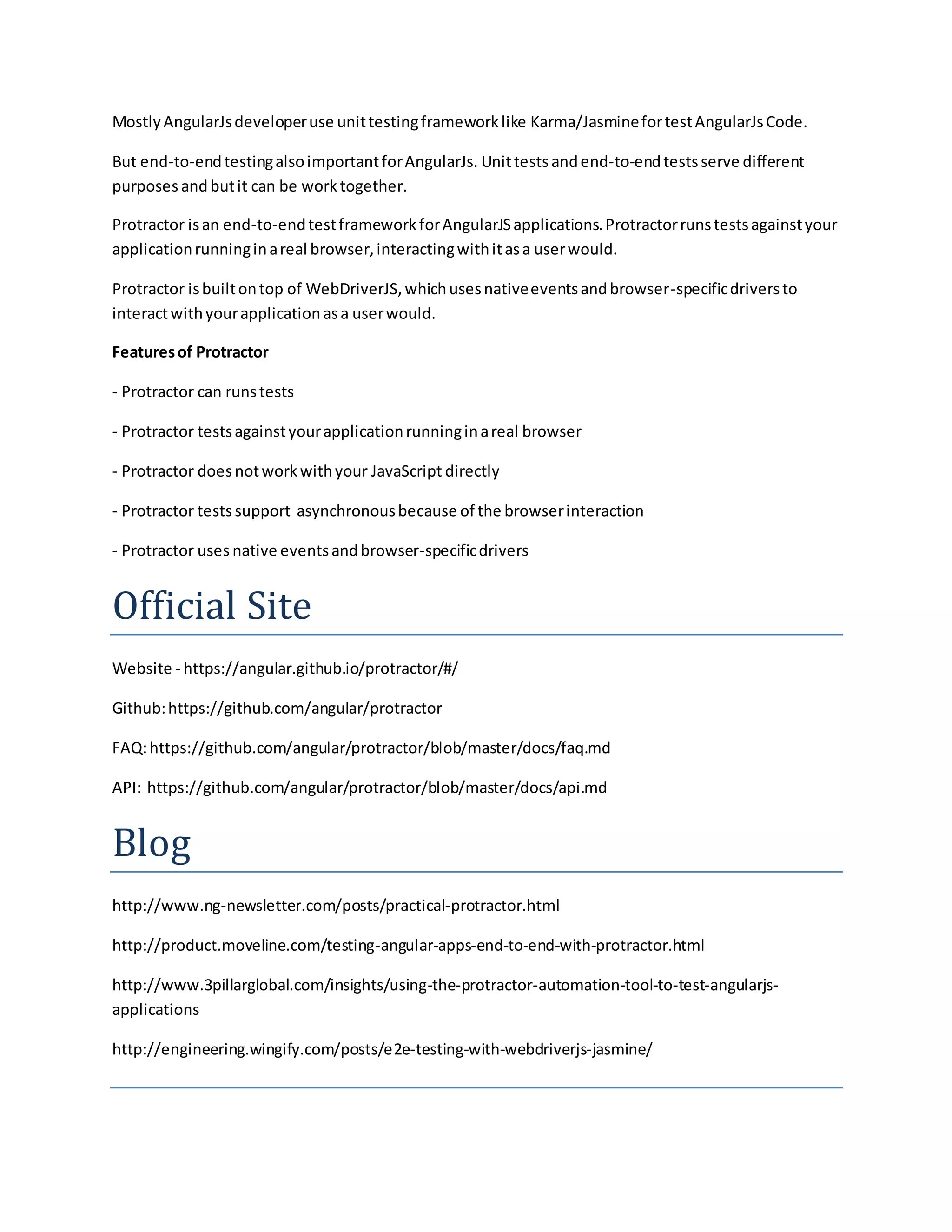 Protractor endtoend testing framework for angular js