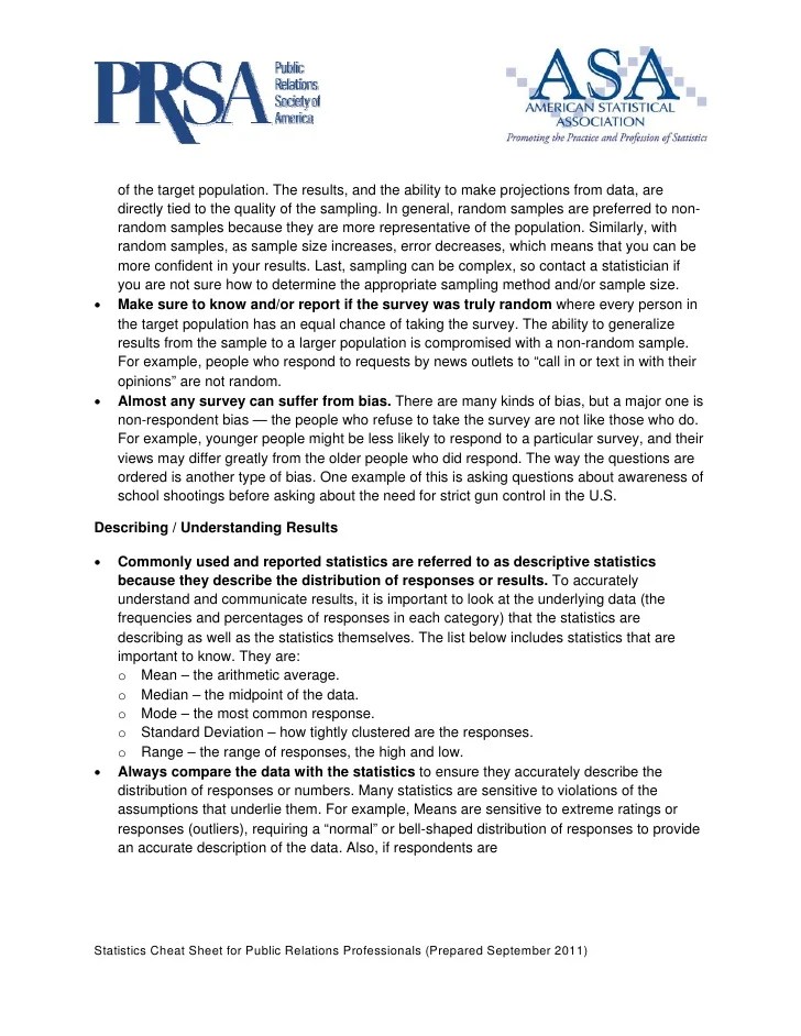 Best Practices Guide for the Use of Statistics in Public Relations