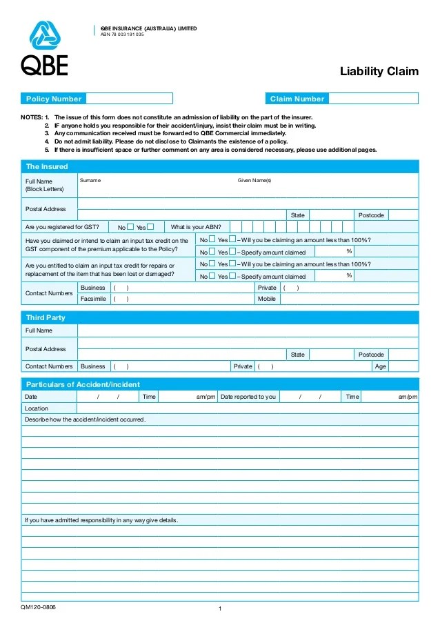 QBE Liability Claim Form