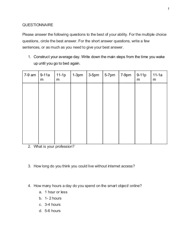 Questionnaire for the The of things cocreation toolkit