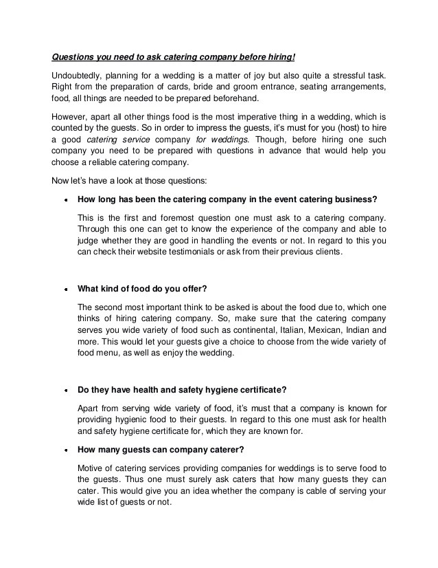 Questions you need to ask catering company before hiring!