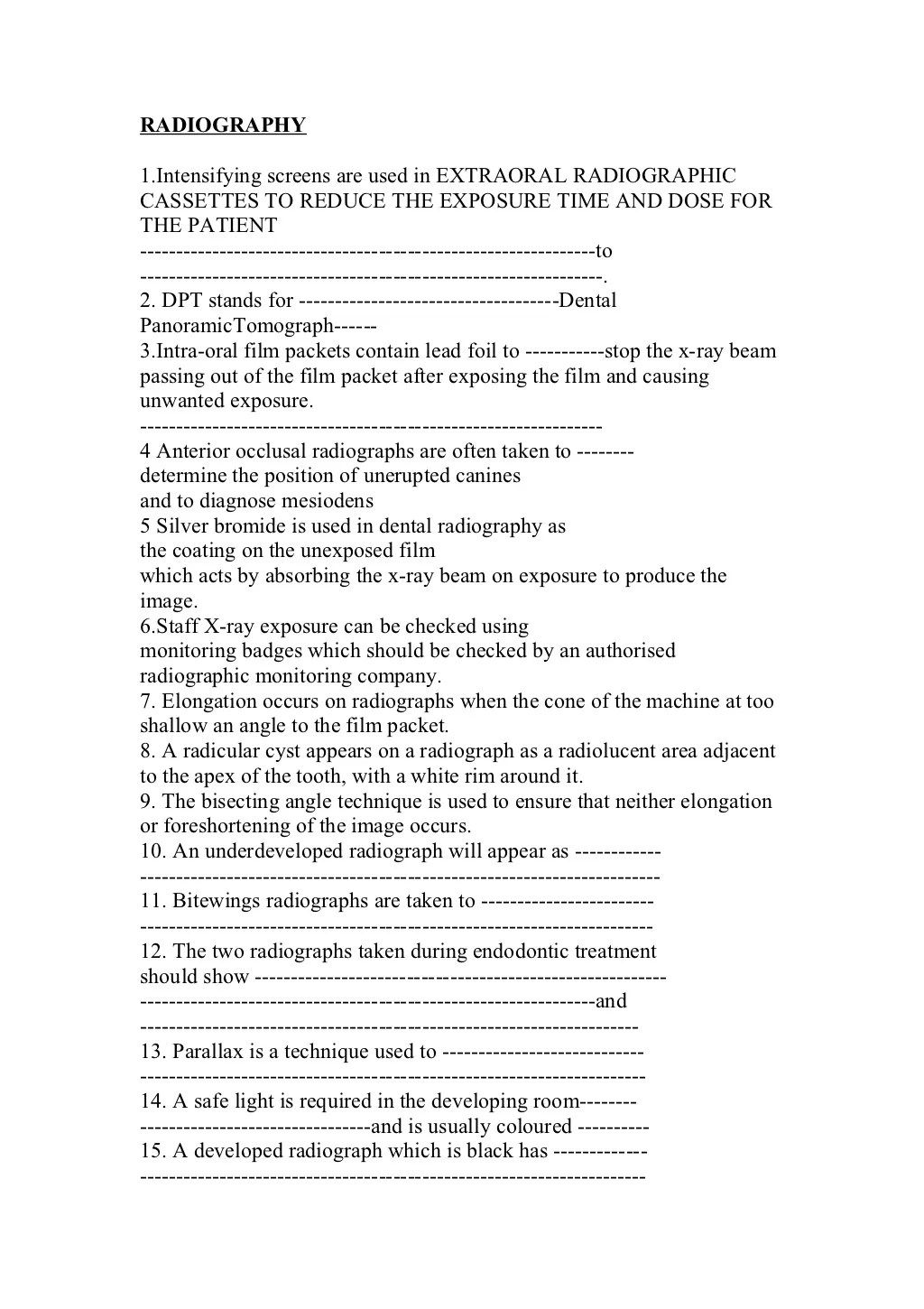 Radiography questions + answers
