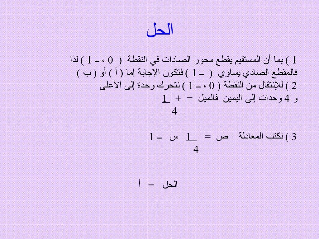 تمثيل المعادلات المكتوبة بصيغة الميل والمقطع بيانيَّا