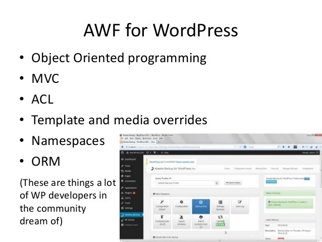 Rapid application development for WordPress using AWF