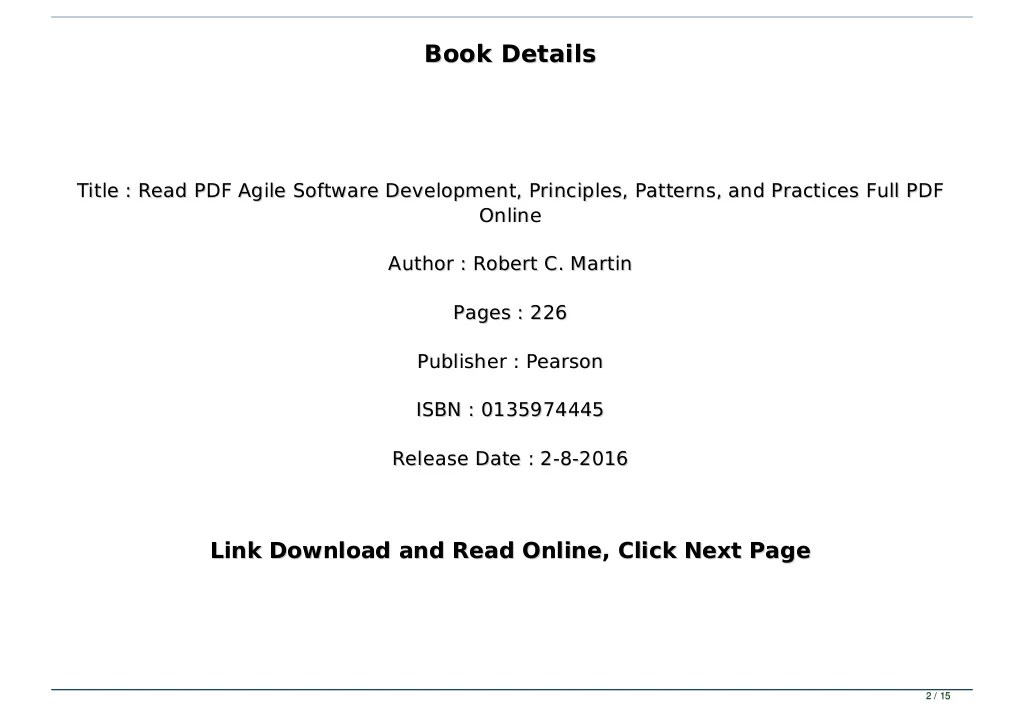 Read PDF Agile Software Development, Principles, Patterns