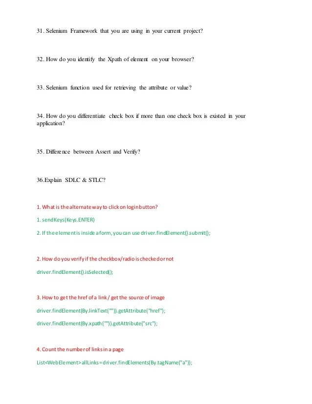 Realtime selenium interview questions