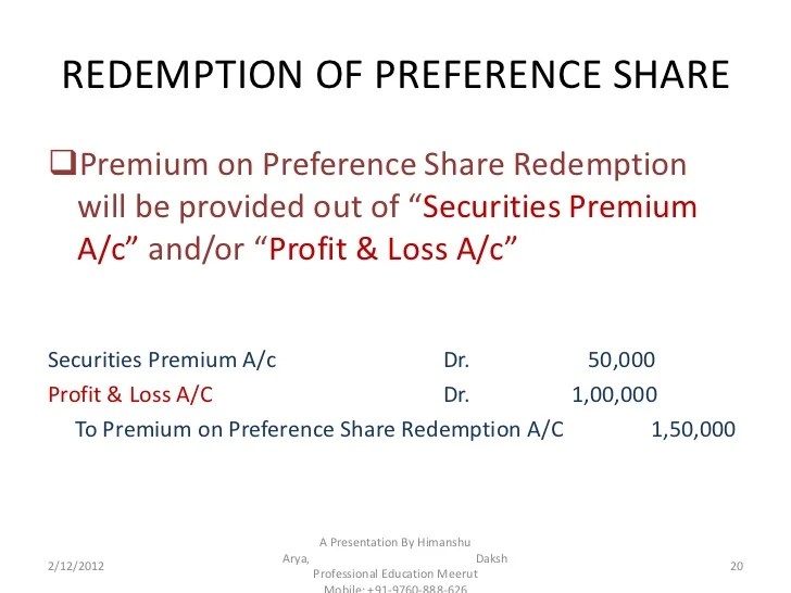 Redemption of preference share