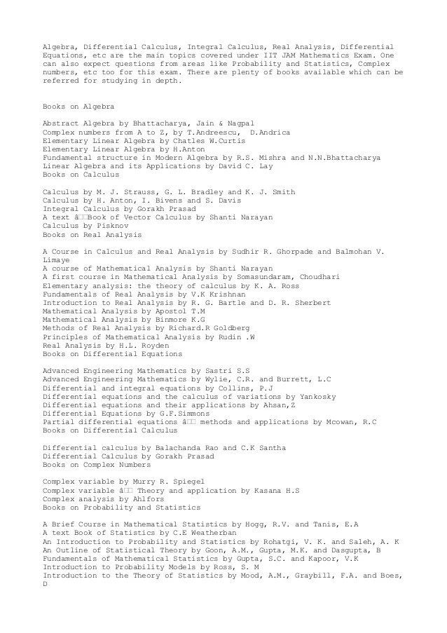 Reference books for iit jam mathematics exam