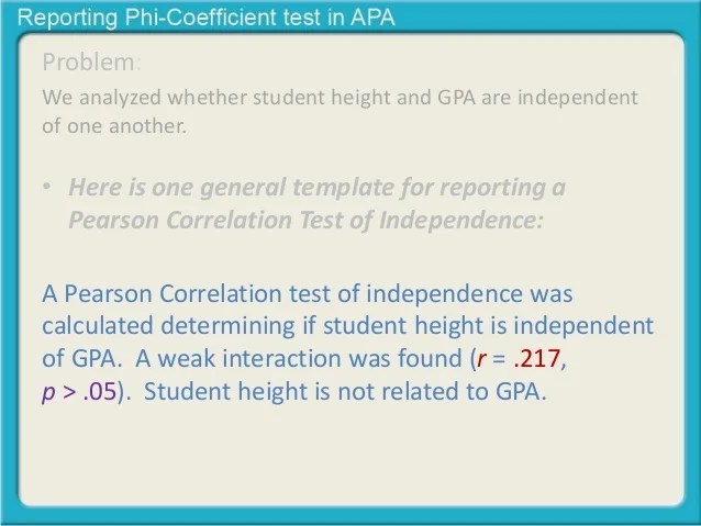 Reporting Pearson Correlation Test of Independence in APA