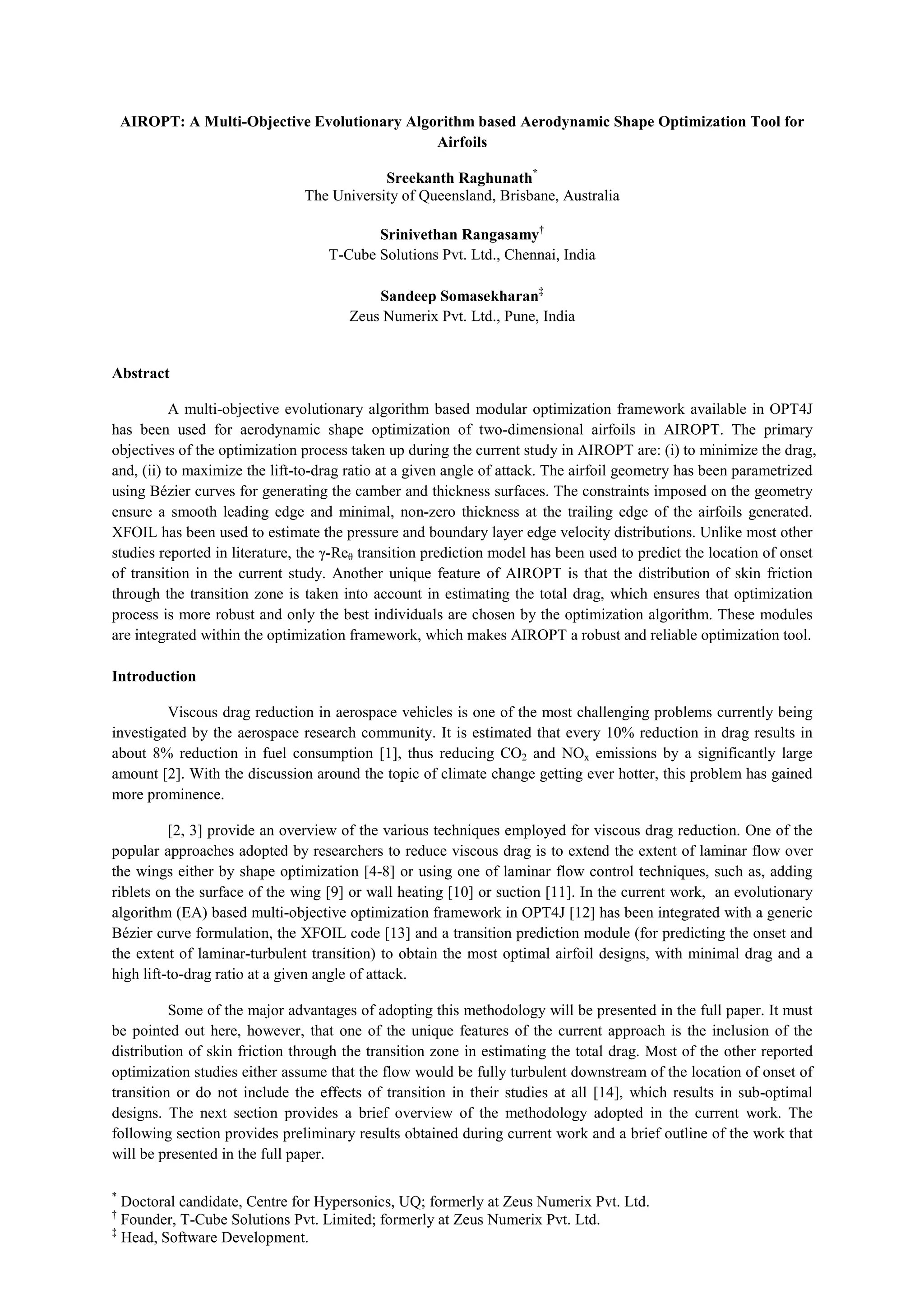 AIROPT A MultiObjective Evolutionary Algorithm based Aerodynamic
