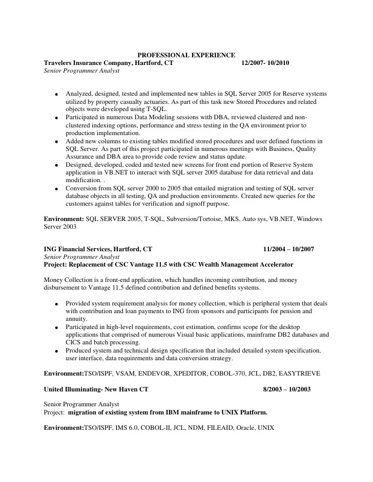 Resume sql server developer