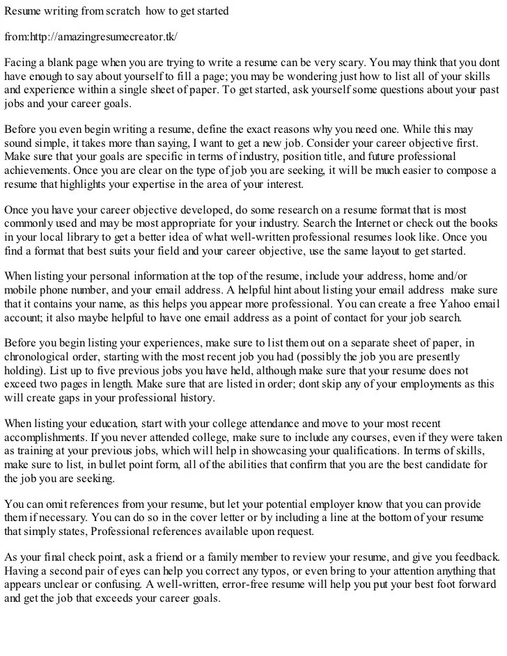 Resume writing from scratch how to get started