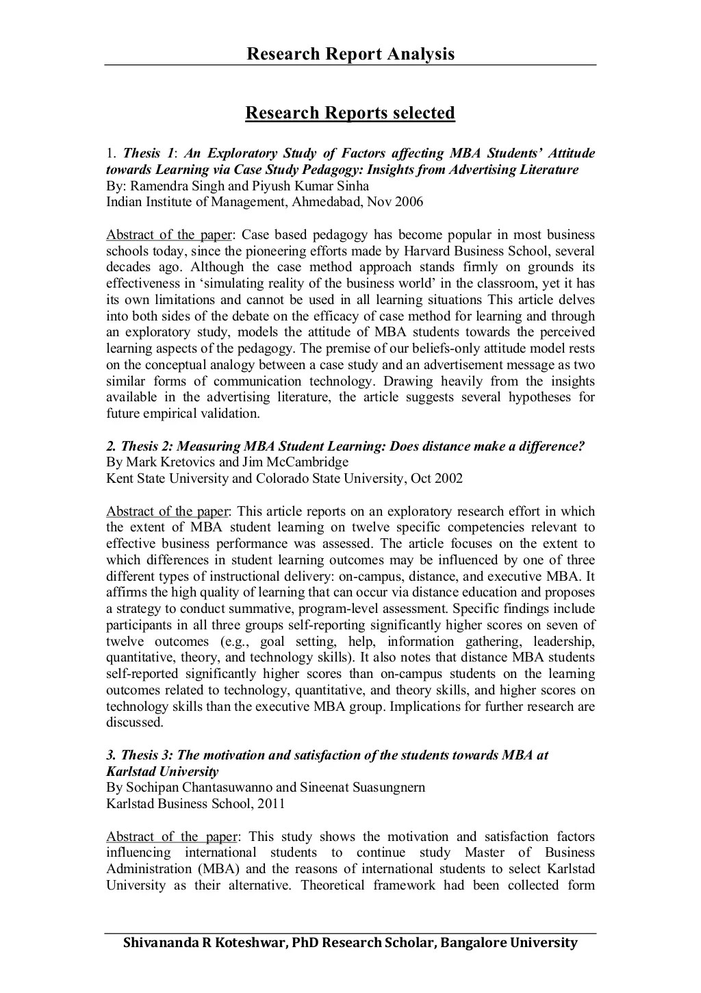 Thesis Report Review and Analysis