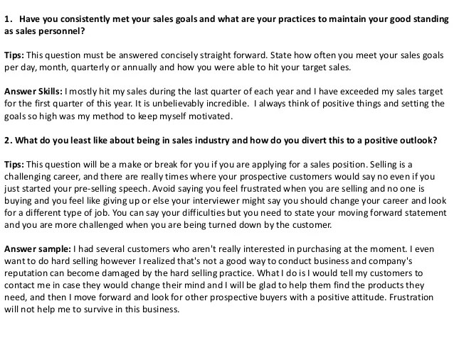 Sales interview questions and answers