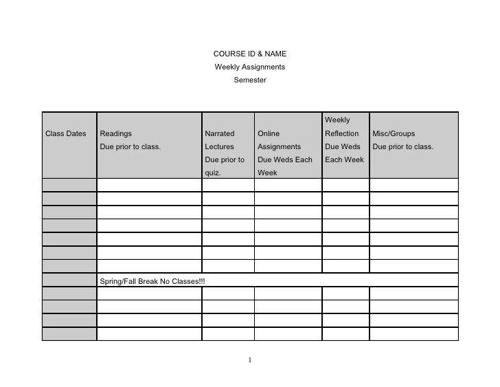 Sample Activities Schedule