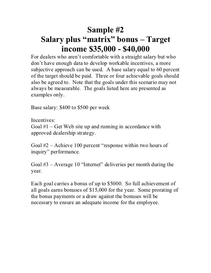 Sample pay plans