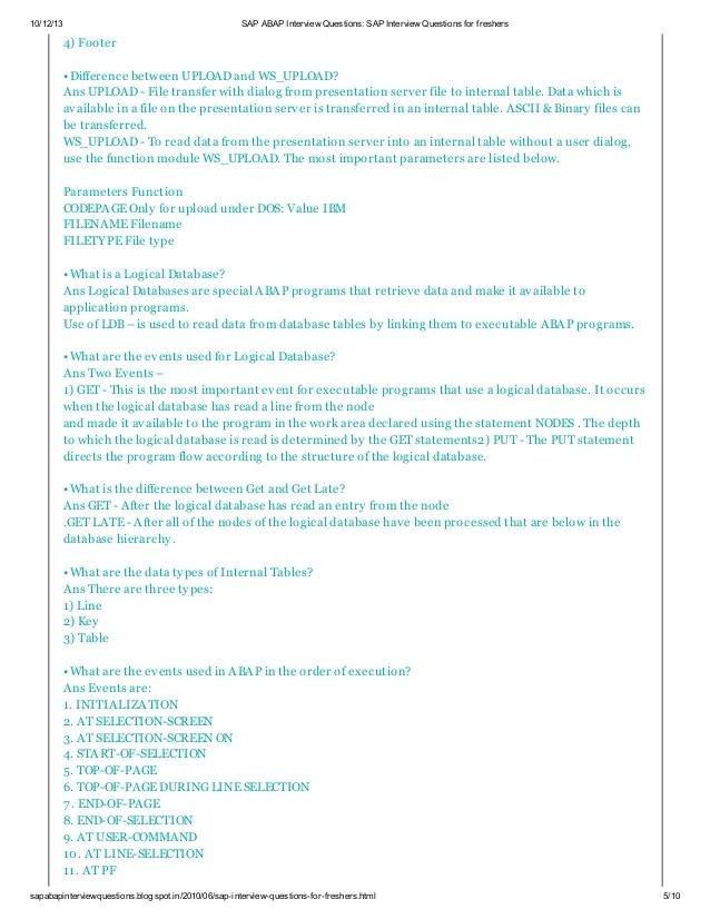Sap abap interview questions sap interview questions for freshers