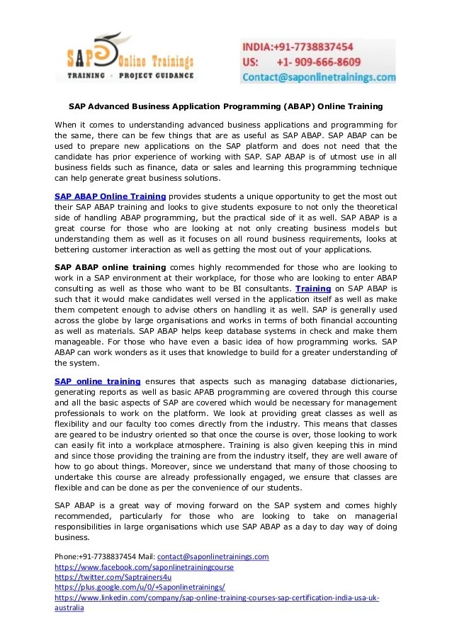 SAP Business Applications (ABAP) Advanced Program online training