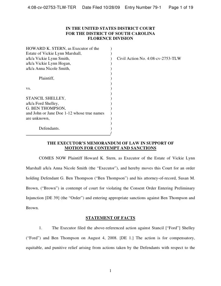 Memo Of Support For Contempt And Sanctions