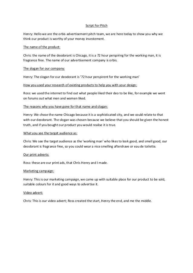 Script for pitch