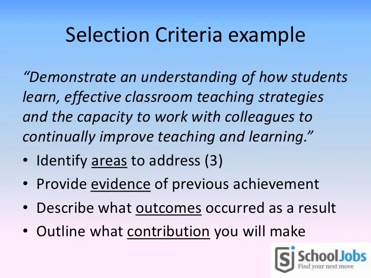 Selection criteria responses