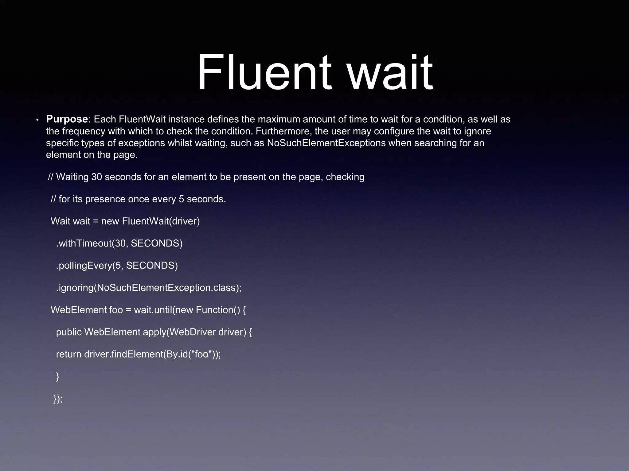 Different wait methods or commands in Selenium PPT