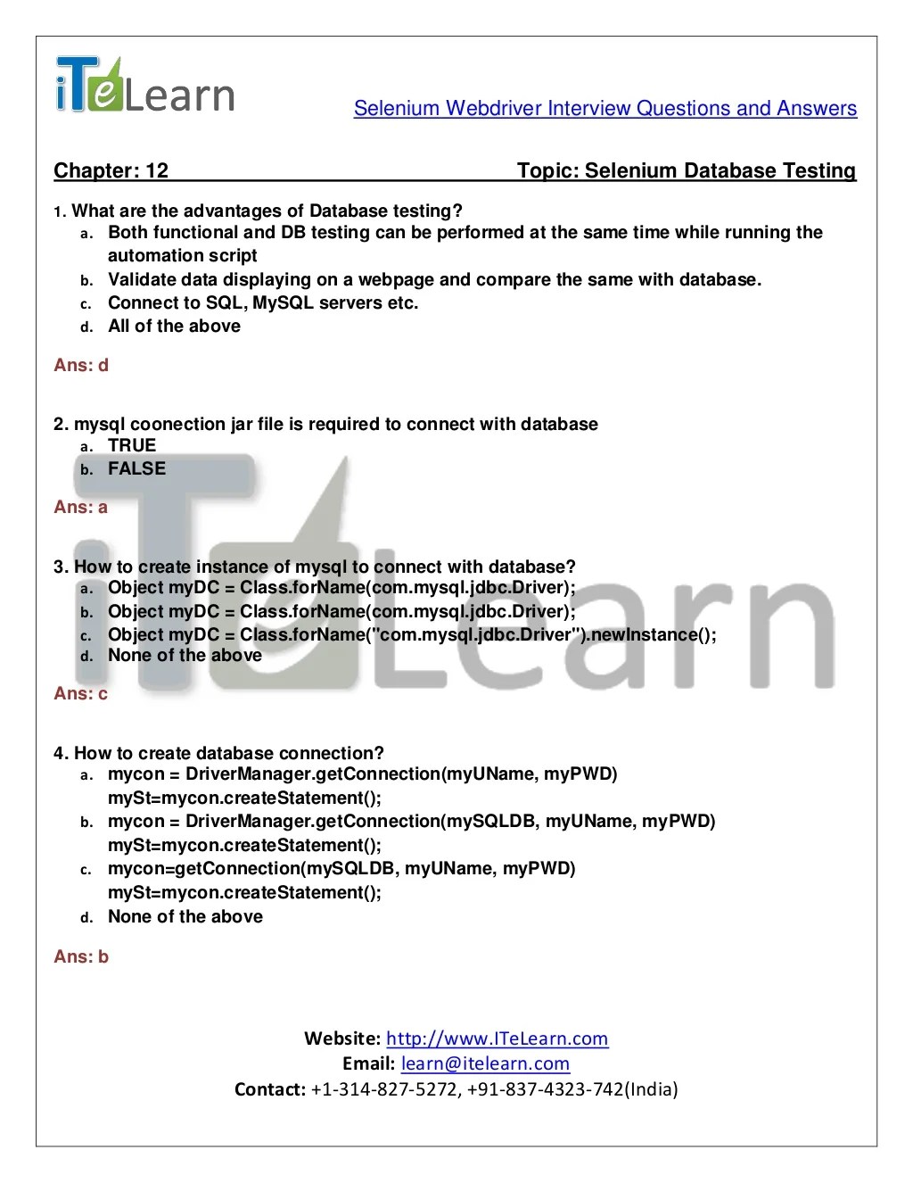 Selenium webdriver interview questions and answers