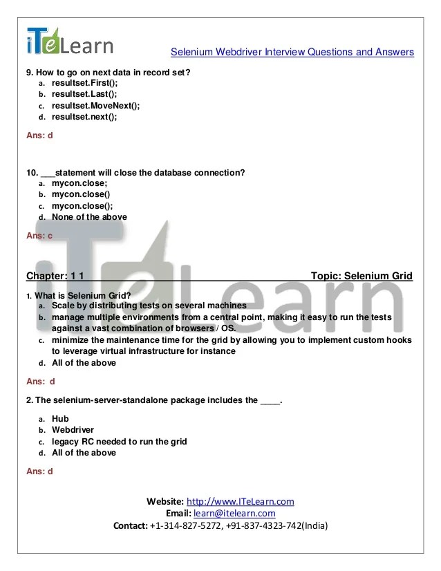 Selenium webdriver interview questions and answers