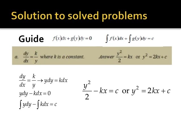 Separation of variables solution to solved problems