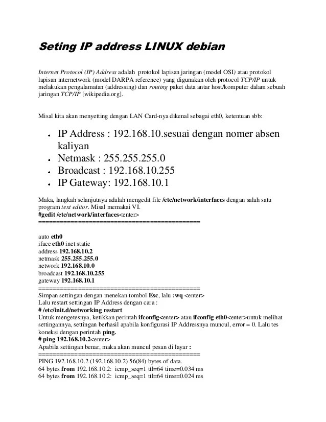 Seting ip address linux debian
