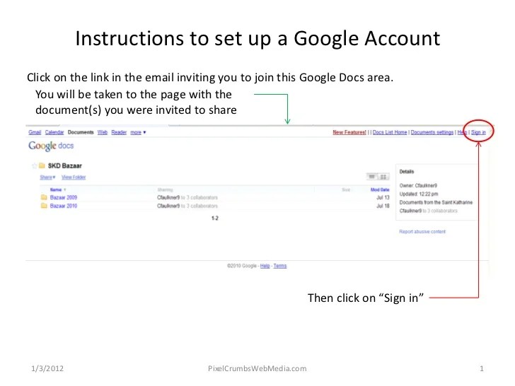 Set Up an Account to use Google Docs