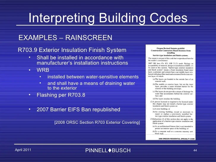 Oregon Building Code Interpretation 2011